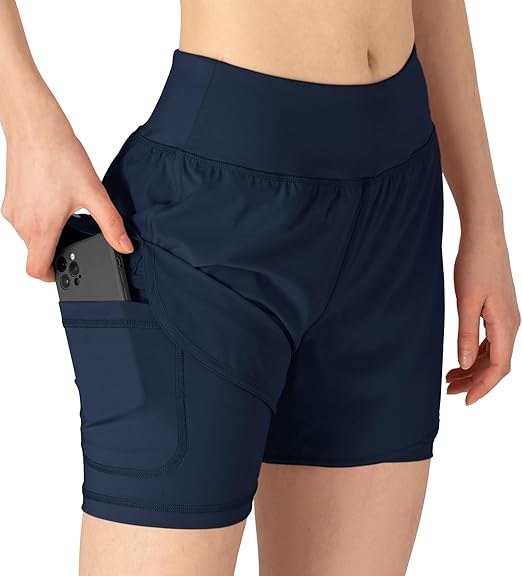 YSENTO Damen Sport Shorts Sommer 2 in 1 Kurze Sport Training Jogging Fitness Lauf Yoga Hose Schnelltrocknende mit Tasche