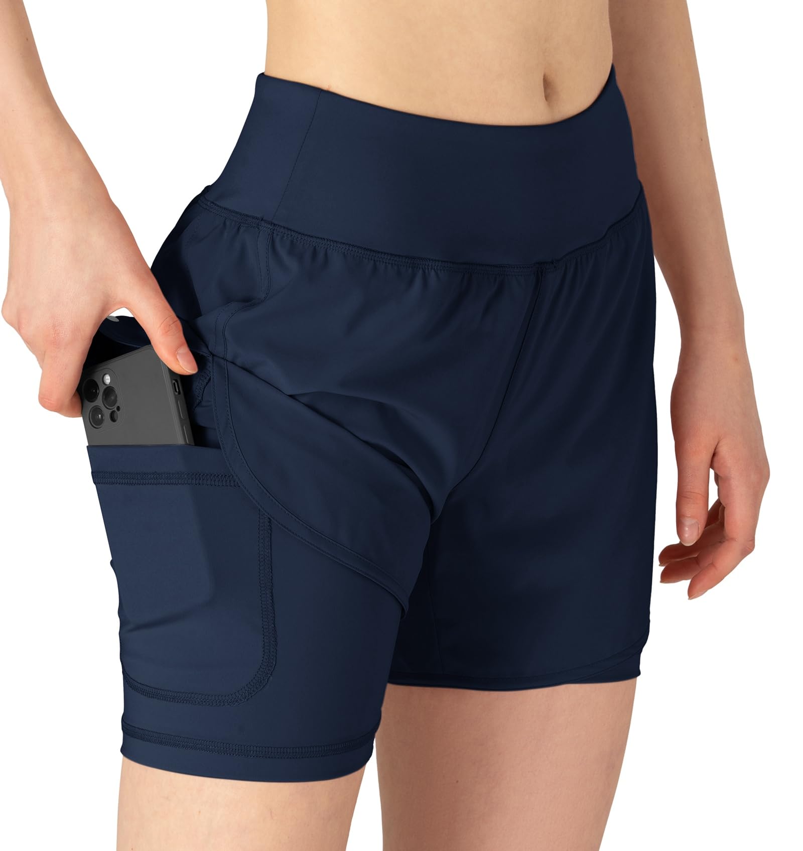 YSENTO Damen Sport Shorts Sommer 2 in 1 Kurze Sport Training Jogging Fitness Lauf Yoga Hose Schnelltrocknende mit Tasche