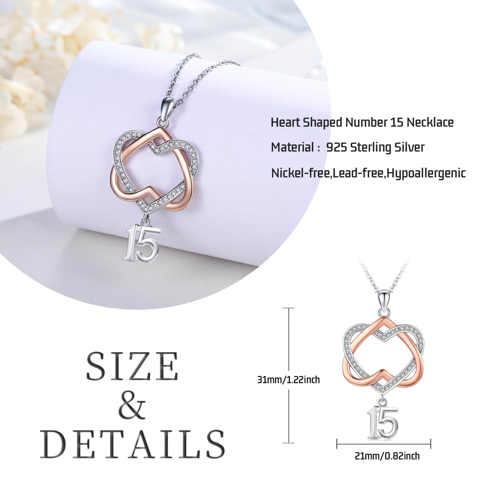Regalos de cumpleaños número 15/15 regalos para niñas e hijas, collar de plata de ley 925 para mujer, novia, hermana, día de la madre, Navidad, aniversario, 21*33MM, Plata de ley, No es una
