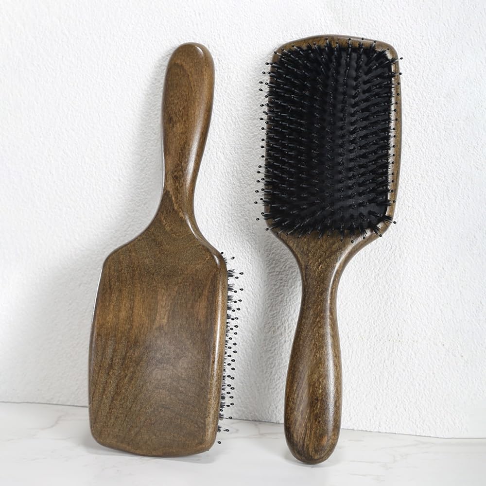Cepillo de pelo, cerdas de jabalí para mujeres y hombres, cepillo de cerdas de jabalí y cerdas de nailon para cabello húmedo/seco, alisado y desenredante, cepillo diario para mejorar el brillo