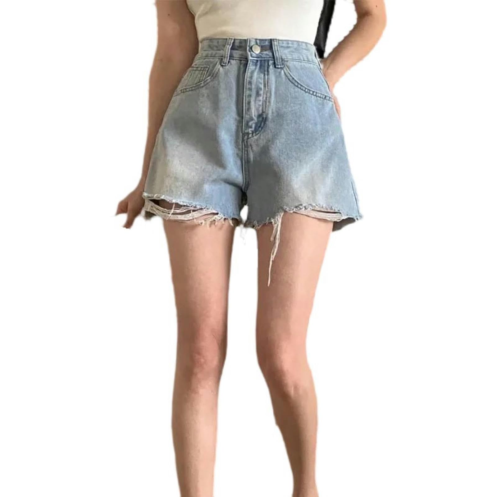 Short en jean taille haute pour femme d'été à cœurs