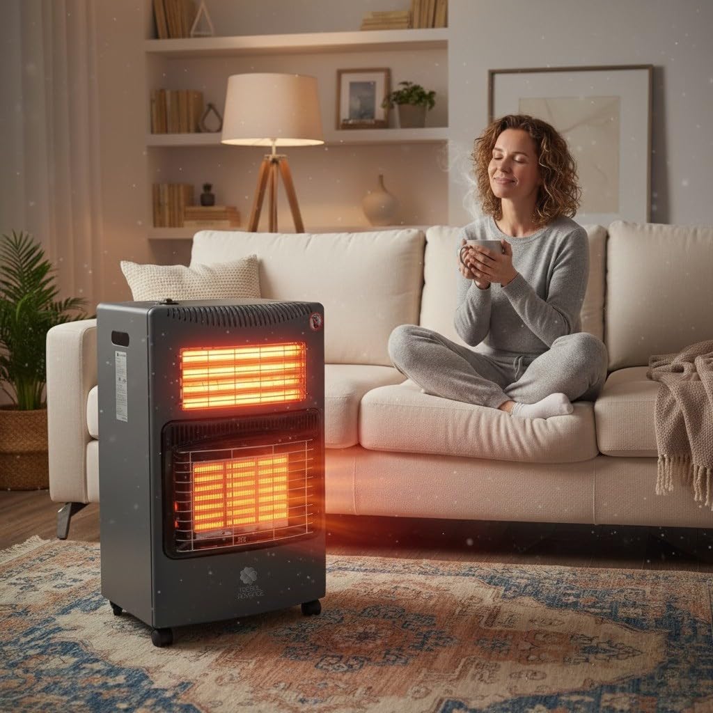 Estufa de gas butano y Calefactor eléctrico, Estufa Hibrida, Doble sistema de Calefacción