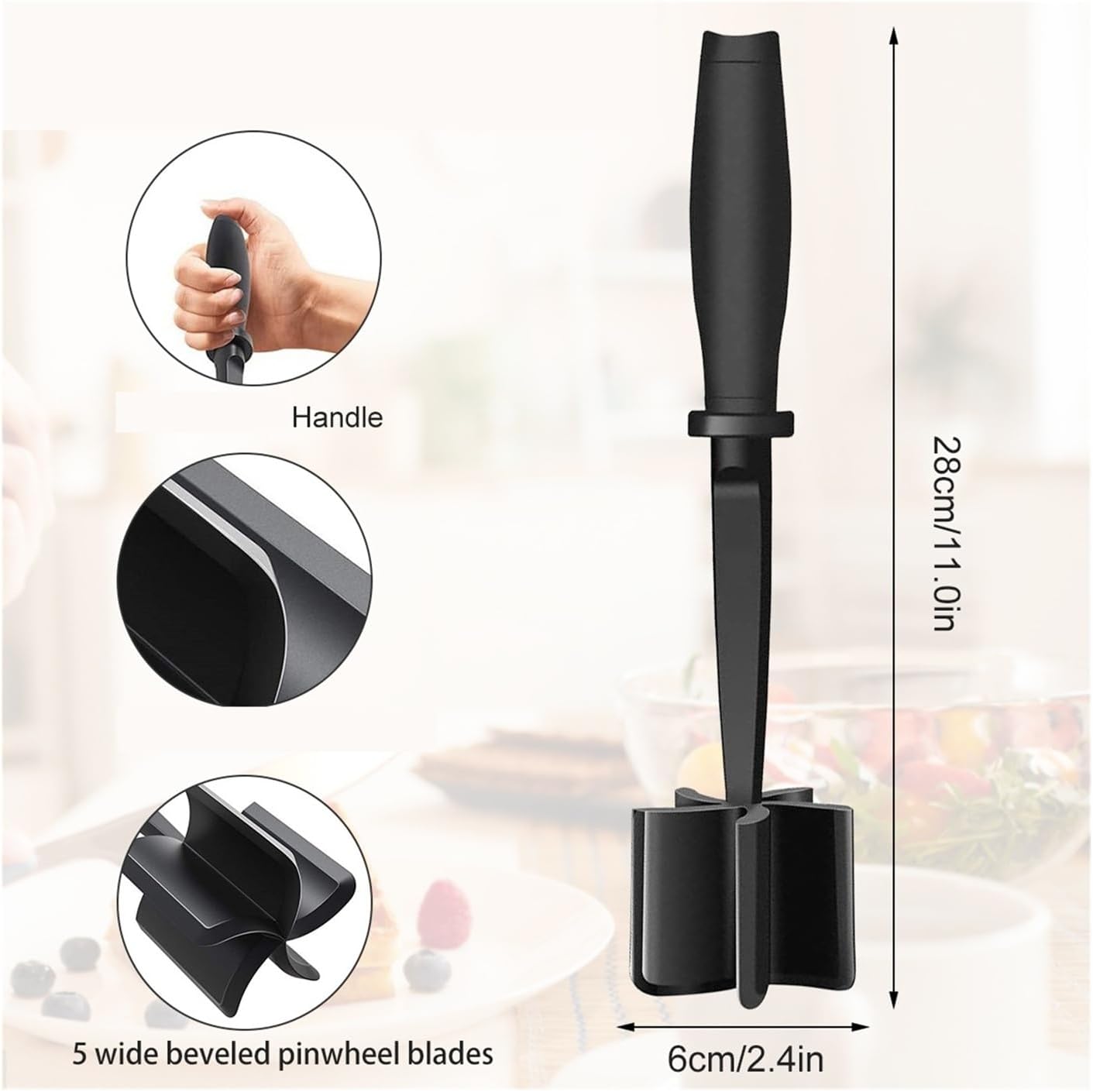 Multifunctional Meat Masher Tool - Heat-Resistant Hamburger Chopper, Potato & Beef Separator for Home Kitchen Cooking(Black 1PCS)