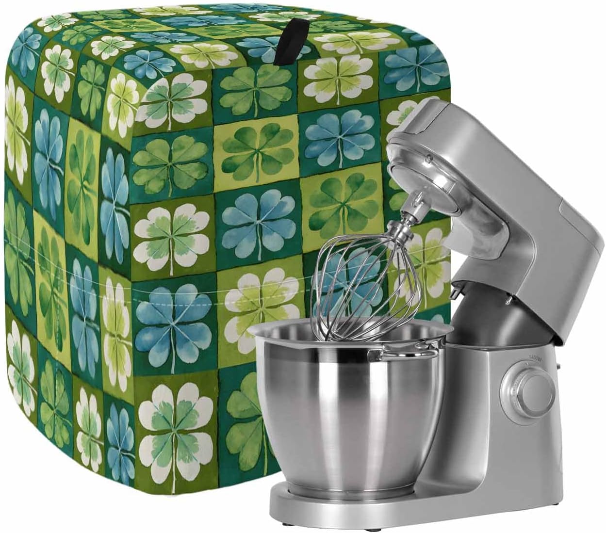 St. Patrick's Day Stand Mixer Cover with Storage Pocket, Waterproof Kitchen Mixer Covers, Green Blue Lucky Shamrocks Rustic Leaves Kitchen Appliance Dust Cover Compatible with 4/4.5 Quart Mixers
