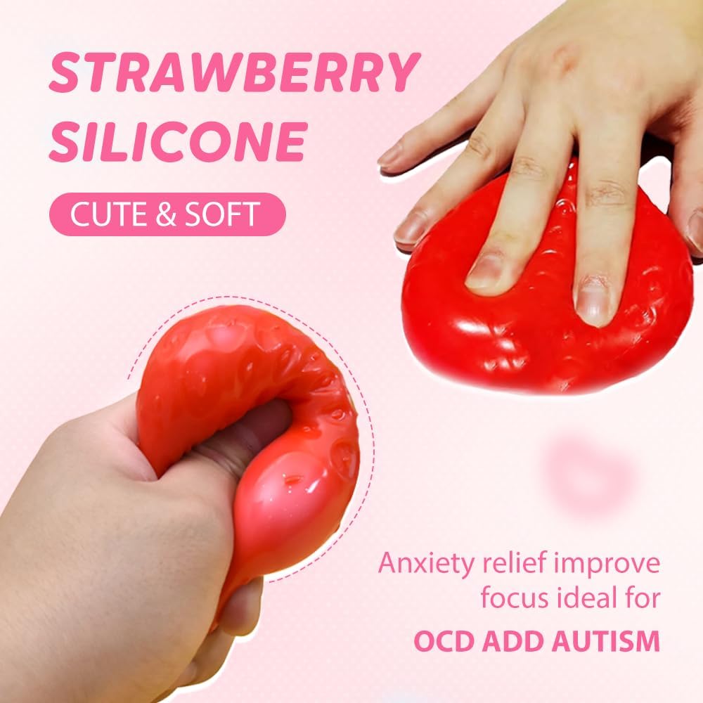 2026 New Slow Rising Squishy for Adults, Soft Strawberry for Office Desk, Jumbo Squish Tools for Adults (Red)