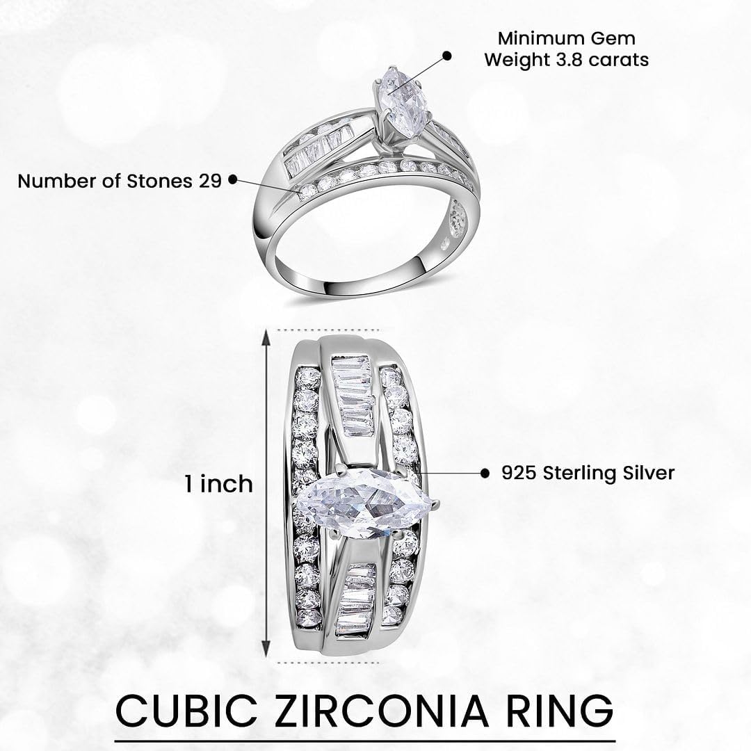 SHOP LC DELIVERING JOY Cubic Zirconia Ring CZ in 925 Sterling Silver - Engagement Rings for Women Promise Rings for Her - Cute Anniversary Statement Cubic Zirconia Jewelry Gifts for Womens 3-4.5 ctw