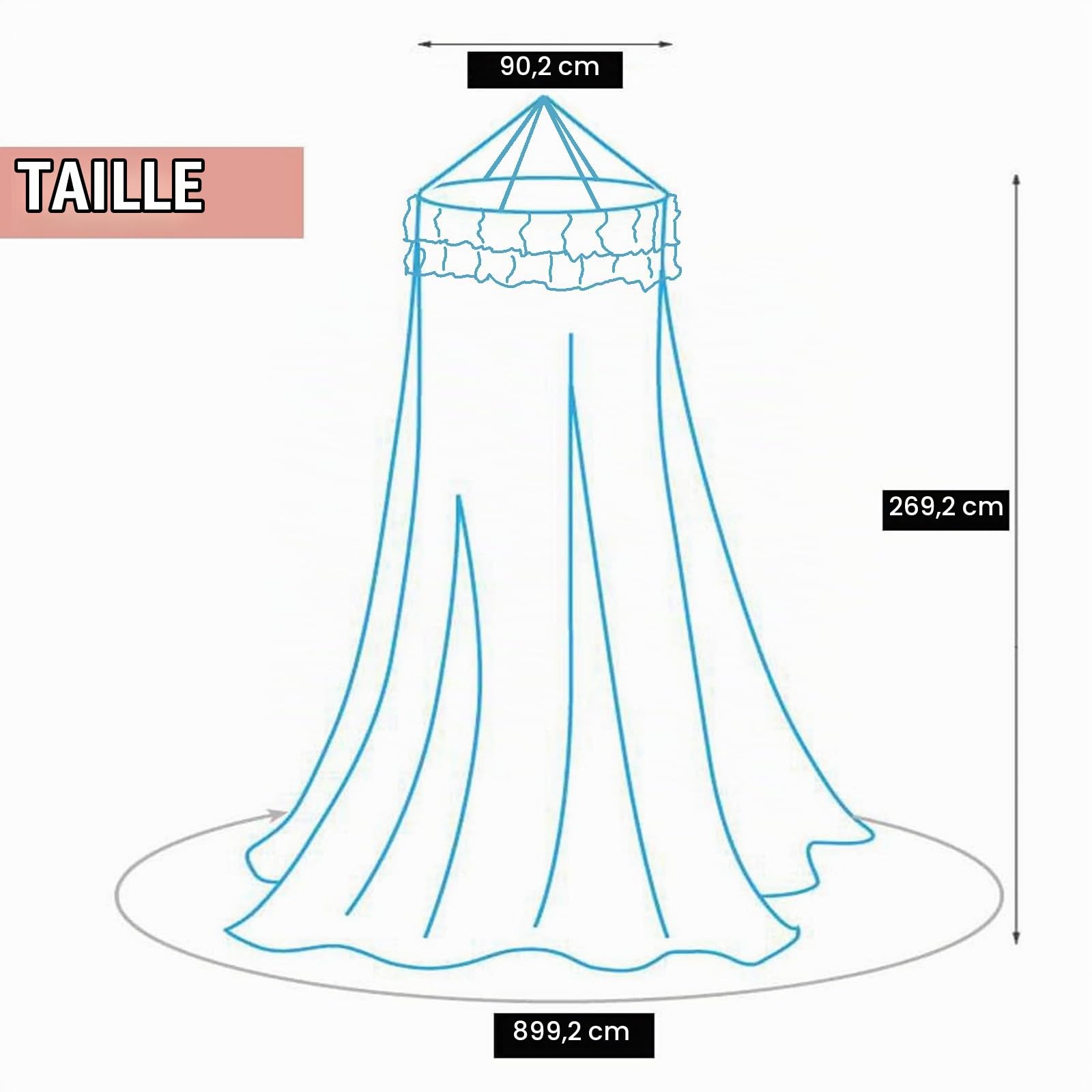 Kertnic Baldaquin, moustiquaire de lit pour filles, rideau de lit princesse en maille fine transparente en forme de dôme, tente en dentelle pour filles et adultes, lit simple, double, grand lit, noir