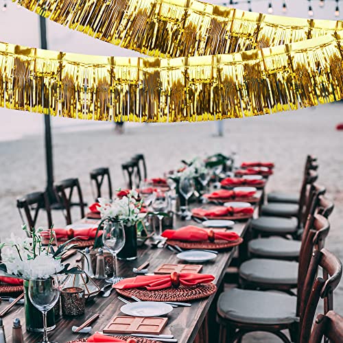 Image of 4 Pack Iridescent Float Fringe Curtains, Metallic Foil Fringe Garland Shiny Tassel Foil Float Parade Float Decorations for Trailer Car Graduation Homecoming Outdoor Indoor Party (Gold)