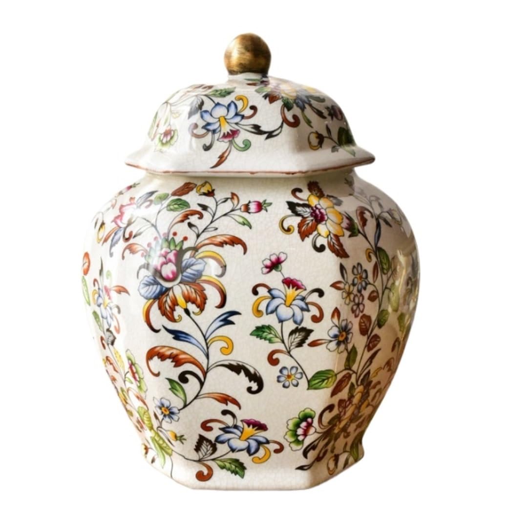 Sjdopulse A Decorative Jar Ginger Jar Vase Decor Ceramic Ginger Jar With Lid Temple Jar With Lids Storage Jar Vintage Porcelain Jars For Flower Vases Ginger Jars Storage Jar