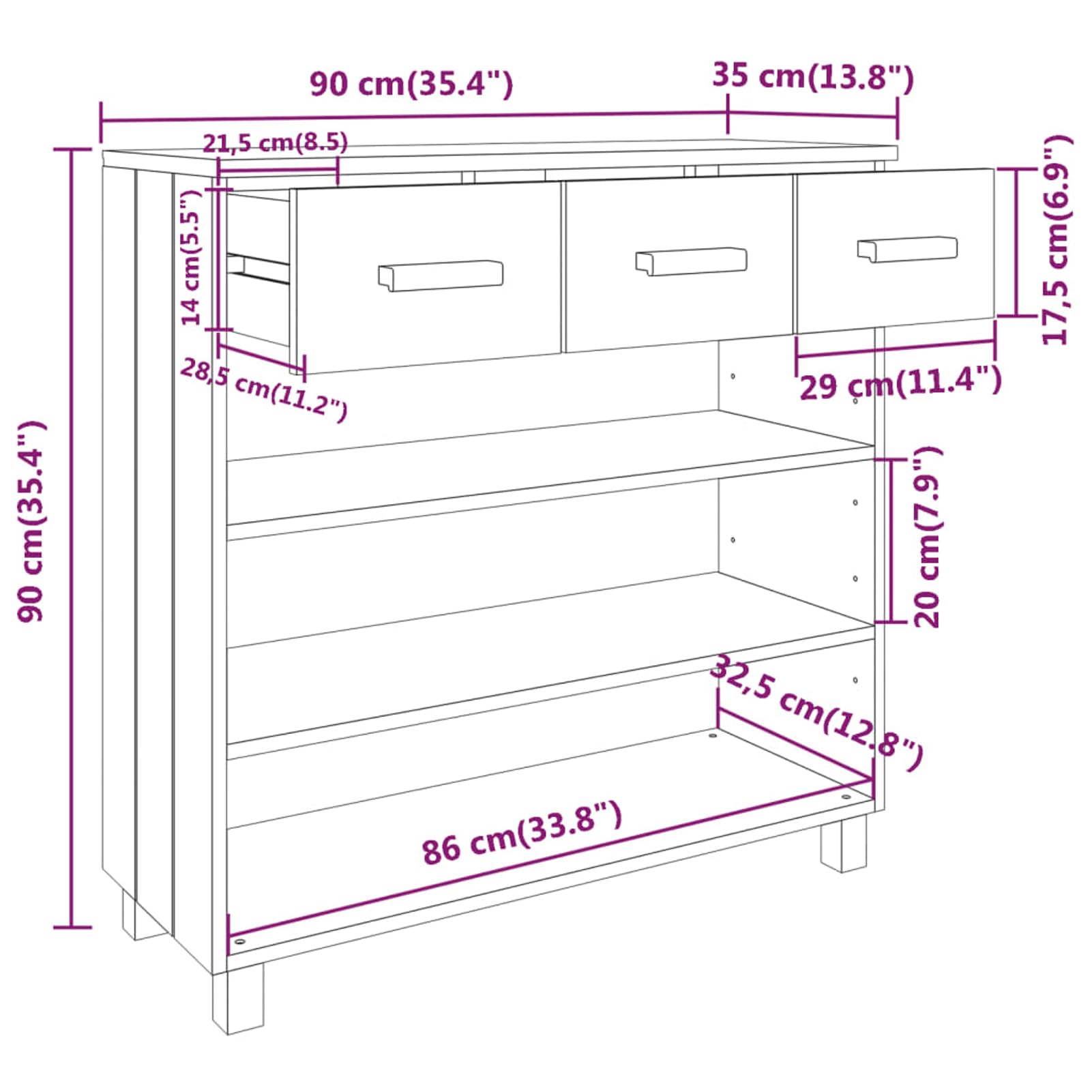 Homgoday Mesa Consola HAMAR Madera Maciza Pino marrón Miel 90x35x90 cm Mesas auxiliares de salón,Mesa Consola Recibidor Mueble de Entrada Estrecha Clásica