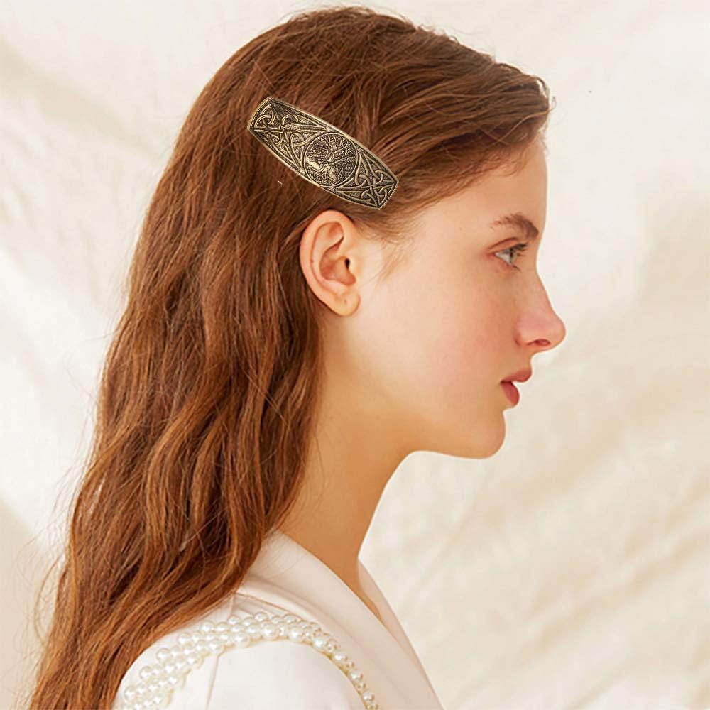 TEAMER Fashion Vintage Celtic Knot Hair Clip Metal Barrettes Hair Accessories Pattern Engraved Headwear Styling Gifts for Women Girls (Tree of Life - Image 4
