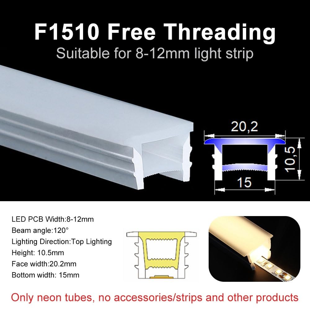 Tubo diffusore flessibile in silicone al neon LED con angolo del fascio di 120°(White,F1510-2meters)