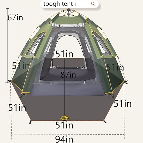 Miniatura 5 de Toogh Tienda de campaña para 2-3-4 personas, 60 segundos, tienda de campaña impermeable, hexágono, tienda de deportes al aire libre, refugios para