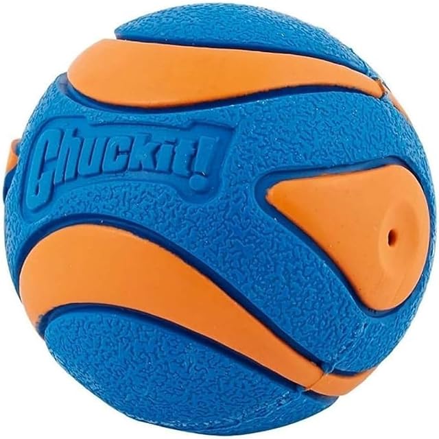 Chuckit! Ultra Piszcząca piłka, trwała gumowa piłka pływająca dla psa o wysokim odbiciu, kompatybilna z wyrzutnią, niebieska i pomarańczowa, średnia, 1 opakowanie, wielokolorowa