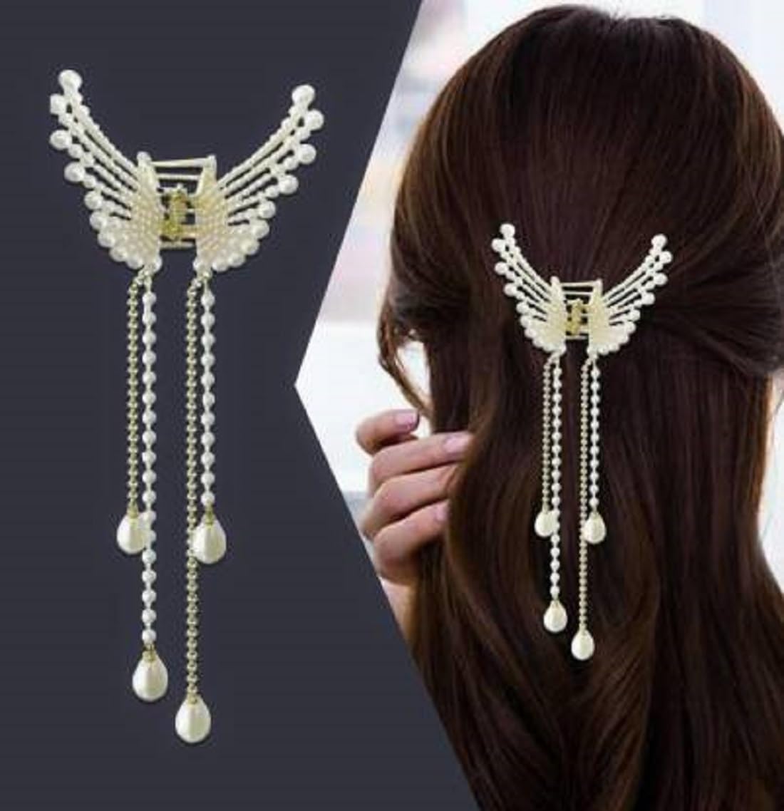 ABRISHButterfly Style Hair Claw Clip Metal Clutcher | Pearl Claw Metal Clutcher Wedding Fancy Accessories for Girls and Women | Stone Hair Accessories