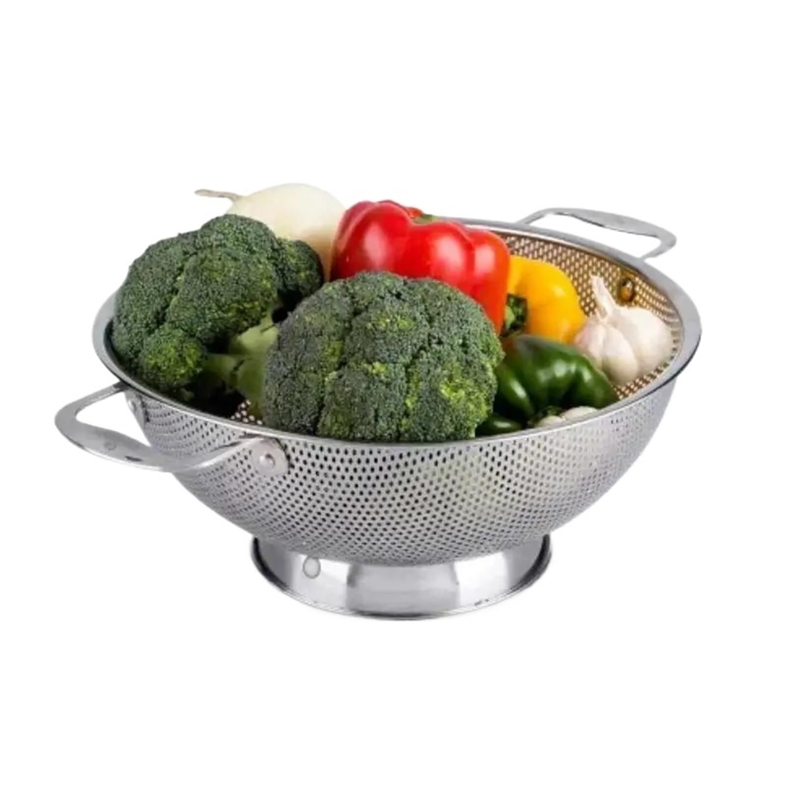 Colador de acero inoxidable con doble Mango, cesta coladora Pasta for alimentos Base anillo sólido autodrenante, filtro malla fina, 2 uds para Pasta Verduras y Frutas