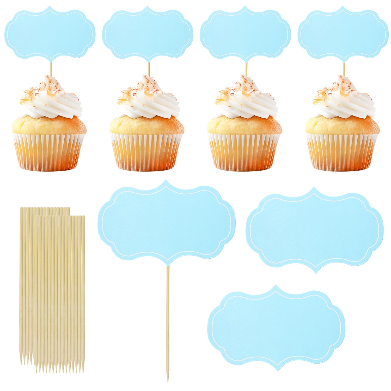 ONLYKXY 30pcs Cake Cupcake Toppers Blank Toothpick Flag Cute Food Appetizer Decor Funny Stick Picks DIY Marker Tag Sign for Graduation Theme Party