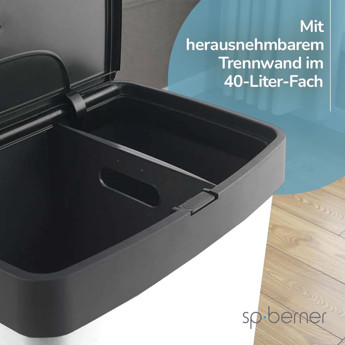 SP Berner – Recycling-Abfalleimer 70 l mit Pedal – 3 Fächer (30 l + 10 l + 30 l) – Ideal für Küche, Haushalt, Büro und Unternehmen – 100% recycelbar – Grau