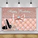 AWERT Polyester 6x3.6ft Happy Birthday Banner Glitter High Heels Diamonds Bowknot Rose Gold Sign Pos