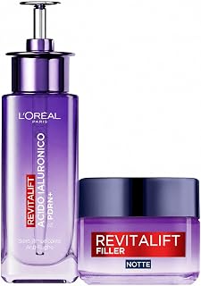 L'Oréal Paris Revitalift Lustrous Face Serum + Anti-wrinkle Night Cream | 2 Treatments with Hyaluronic Acid, Plumping and Volumising Effect