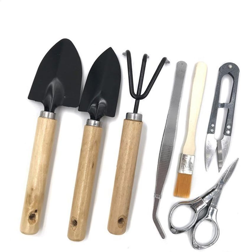 DALAO Set of 7 pcs Bonsai Tree Growing Kit - Include Pruner, Scissors, Mini Rake, Bud, Cleaning Brush & Leaf Trimmer Mini Garden Tools Set (Color 2)