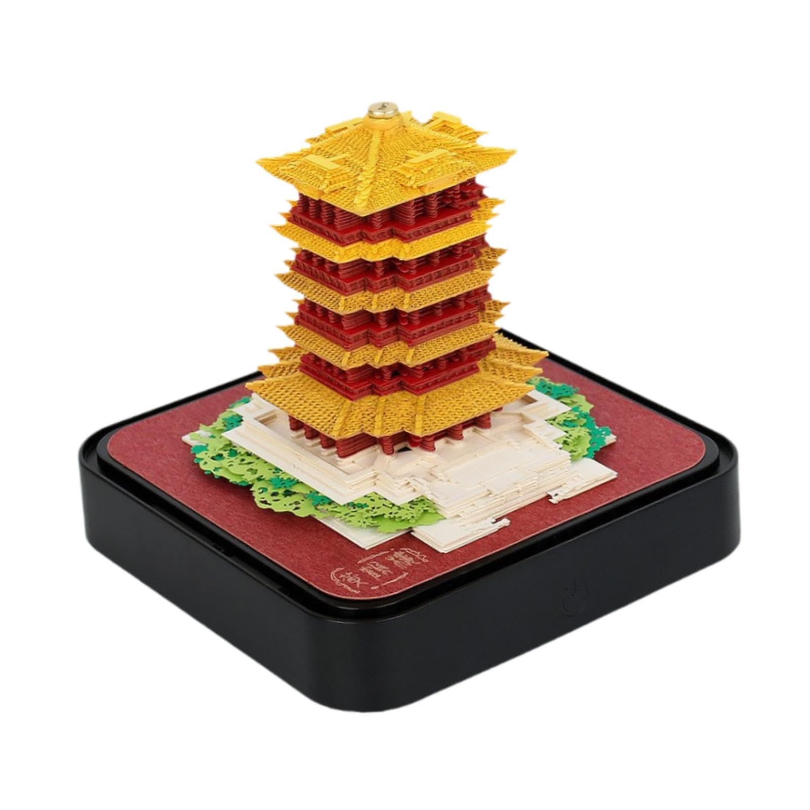 Tischkalender 2025 3D Papier Gravur Kalendarium mit Licht Und Kreativer Acrylbox Als Ornament für Schreibtisch Memo Dekoration für Büro Wohnzimmer Sch, Turm