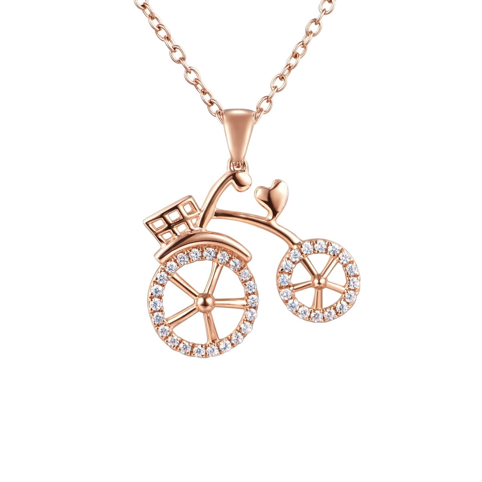 9K/18K Gold Halskette für Mädchen und Frauen, Moissanit/Diamant Fahrrad Edelstein Anhänger Halskette Kettenlänge 18 Zoll