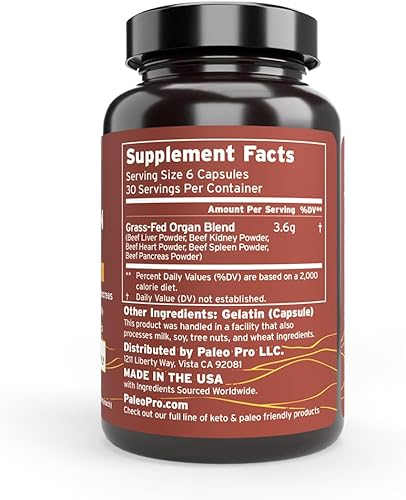 Miniatura 7 de Paleo Pro O.G. Blend Cápsulas de órganos de carne de res premium, riñón, corazón, hígado, bazo y páncreas de vacas alimentadas con pasto y
