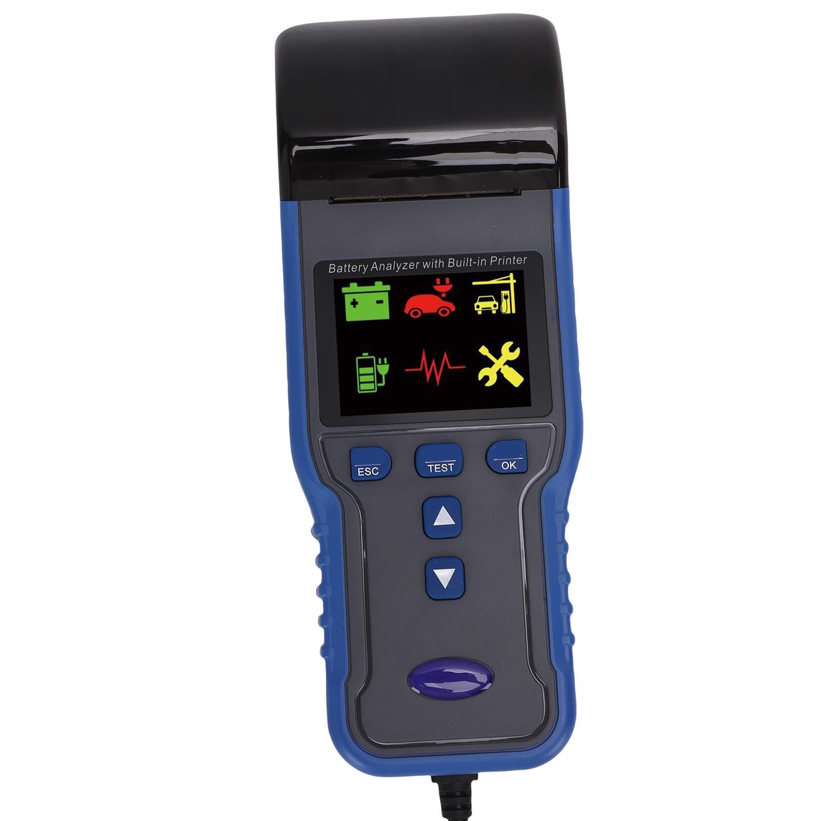 lyrlody Tester Batteria per Auto Tester Carico Batteria 12V 24V con Stampante ABS Analisi a Fili da 100 a 2000CCA Riconoscimento Automatico per Auto Camion Moto Barche