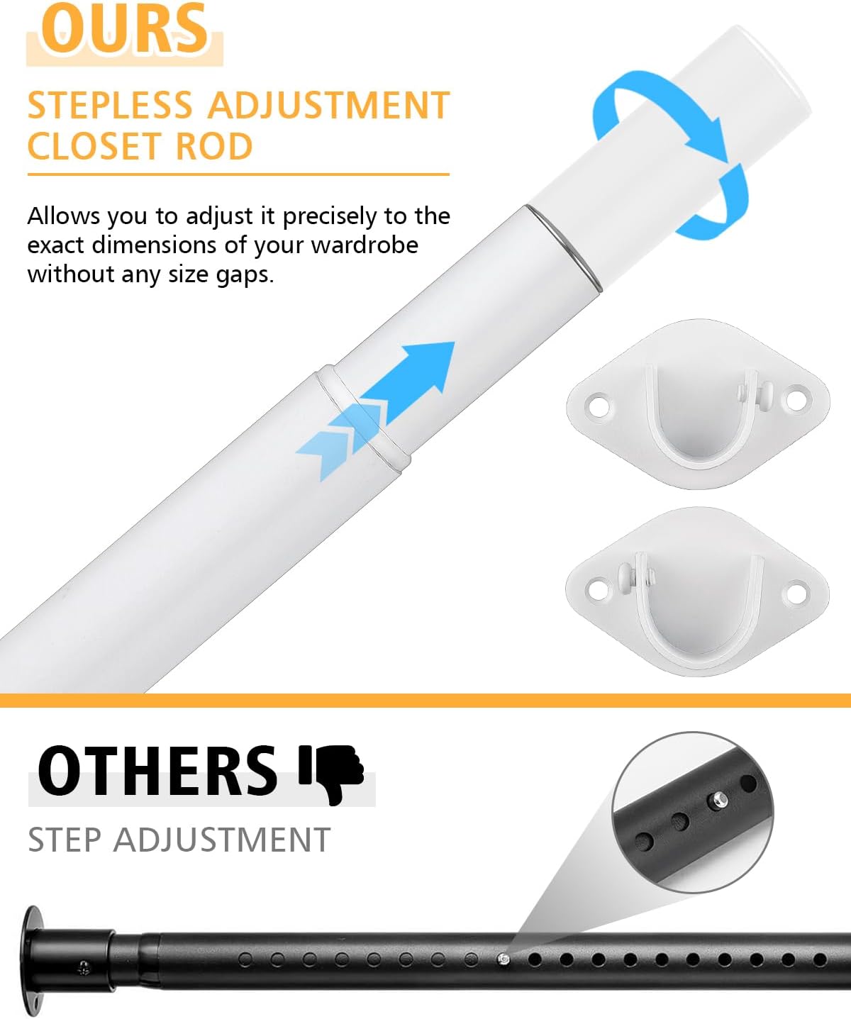 closet rod, 17 to 52 inch heavy duty adjustable metal clothing rack for hanging clothes, closet poles for wardrobes, laundry, durable steel, white white 17-52 in