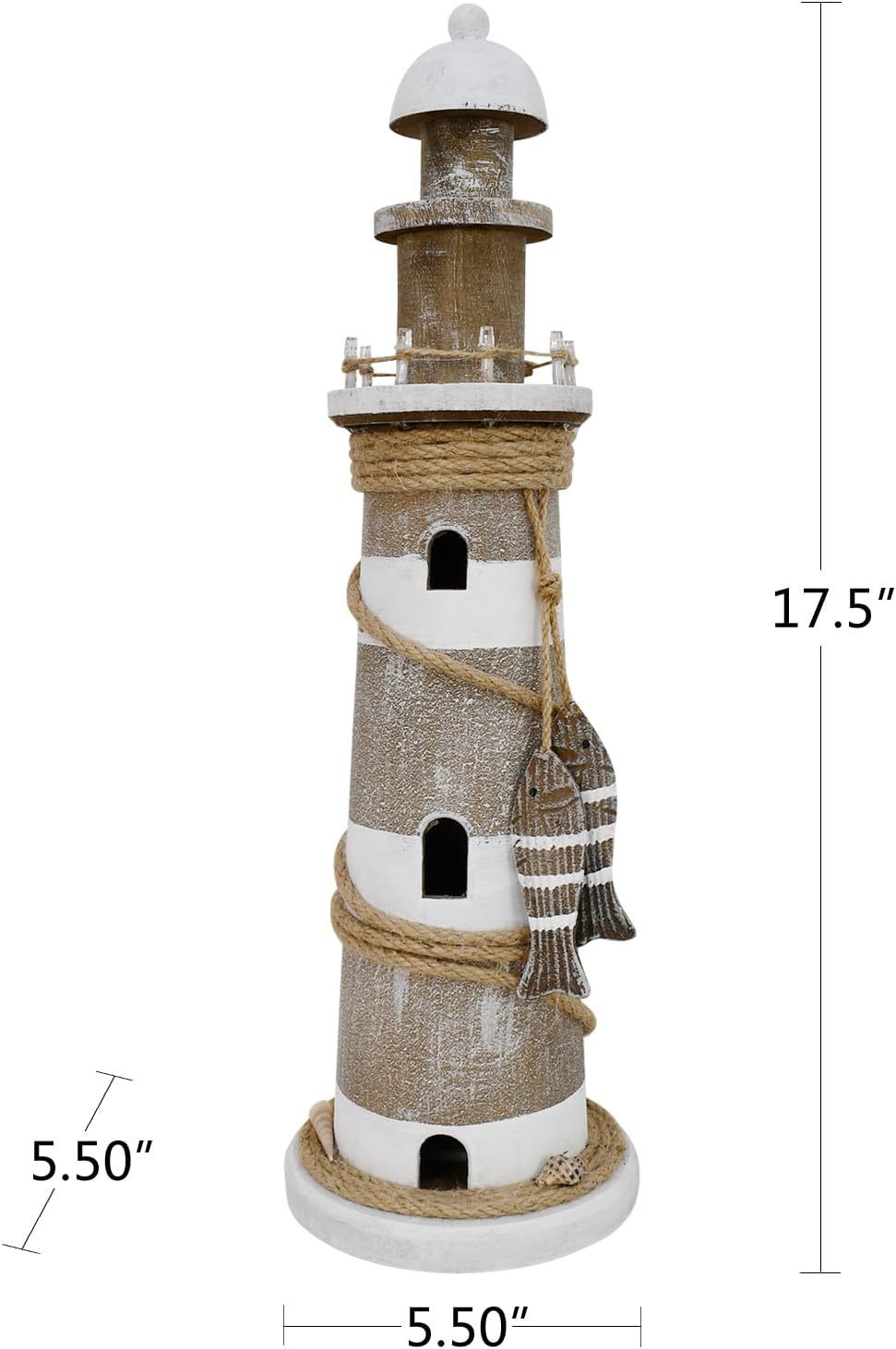 K KILIPES Wood Lighthouse Beach Nautical Home Decor, 17.5" H LED Lighted Light House Sculpture Tabletop Centerpiece Coastal Decoration for Bathroom Bedroom Livinging Room