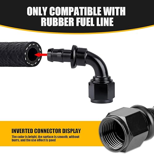 Miniatura 4 de 1 manguera de combustible automotriz, extremo adaptador de conector de tubo de combustible de aleación invertida AN6 de 2.41 pulgadas, conector de