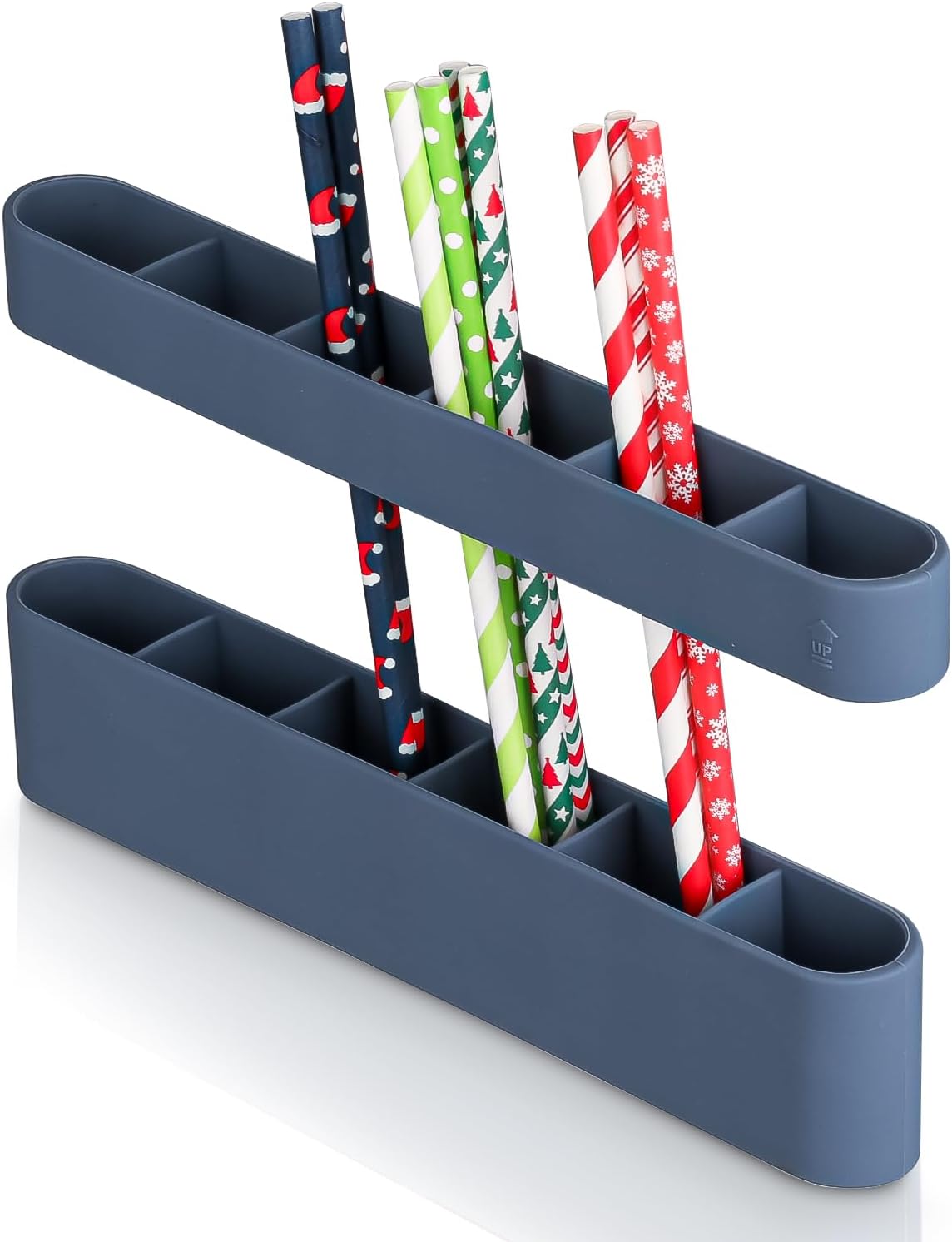 Baskiss Magnetic Straw Holder Dispenser, Silicone 6-Slot Organizer with Adhesive Tapes for Fridge, Bar, Counter and Cabinet Door – Fits Various Straws, Reusable & Washable (Deep Blue)