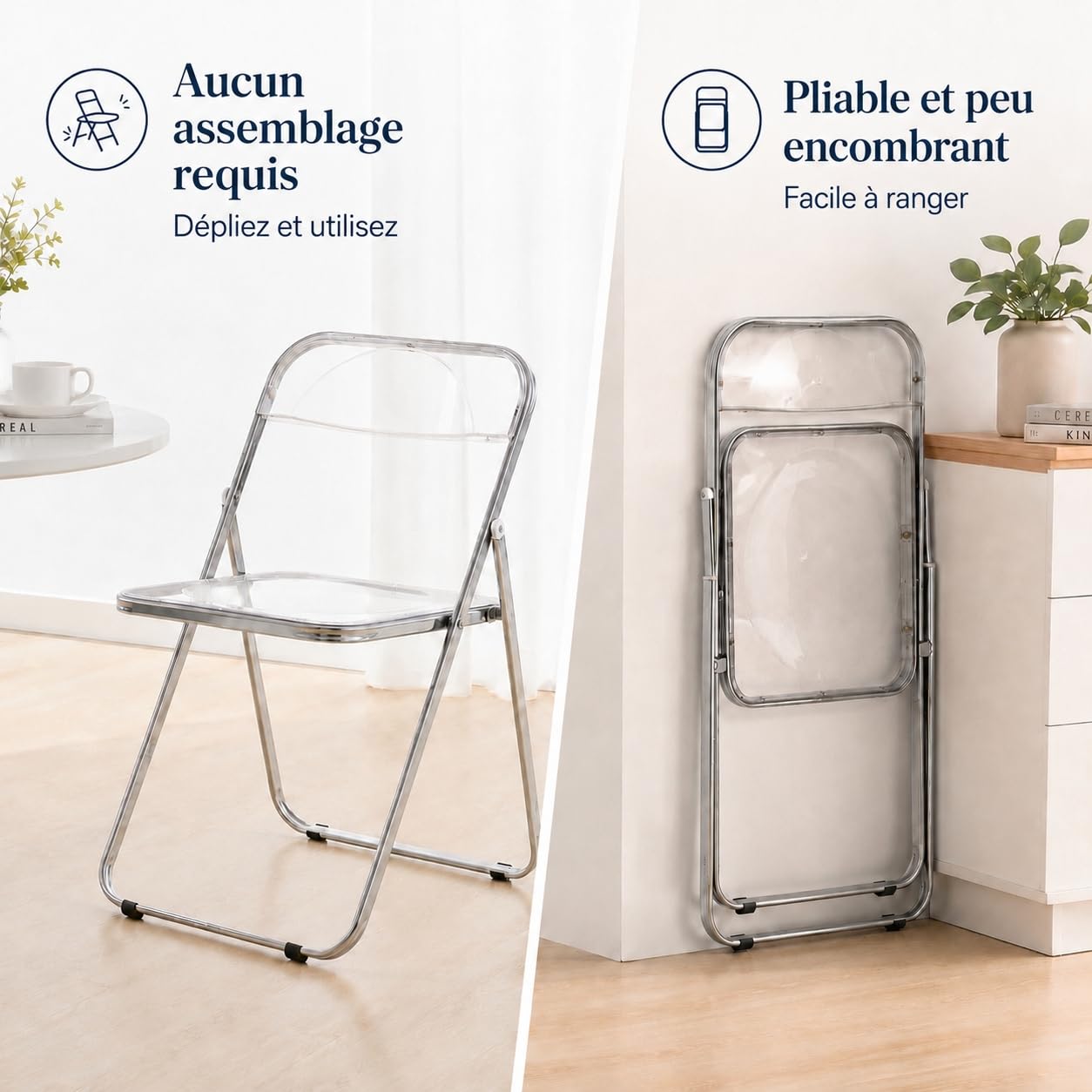 EGGREE Lot de 4 Chaises Pliantes PET Transparent, Charge max. 150 kg