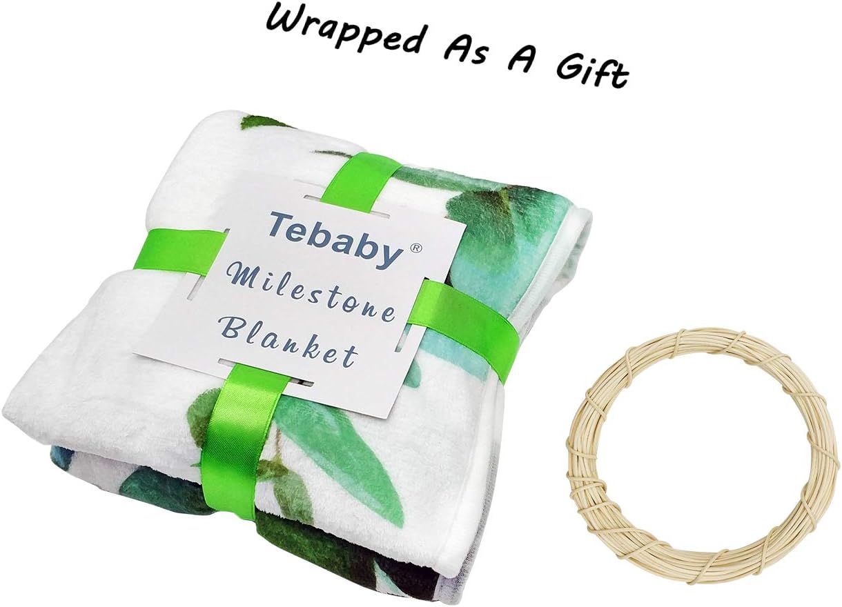 Baby Monthly Milestone Blanket Boy - Neutral Leaf Newborn Month Blanket for Boy & Girl Personalized Shower Gift Soft Plush Fleece Photography Background Prop with Wooden Wreath Large 51''x40'' - Image 2