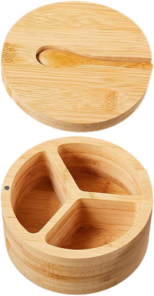 Multi-grid Spice Box with Spoon, Divided Seasoning Container and Kitchen Salt Cellar, Condiment Holder for Home Cooking and Bbq Storage