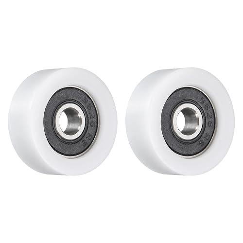 uxcell 2 Pcs Roller Idler Bearing Pulley 6x26x10mm, Conveyor Rolling Wheel Flat Pulley with 626RS Bearing for Furniture Hardware Accessories (White)