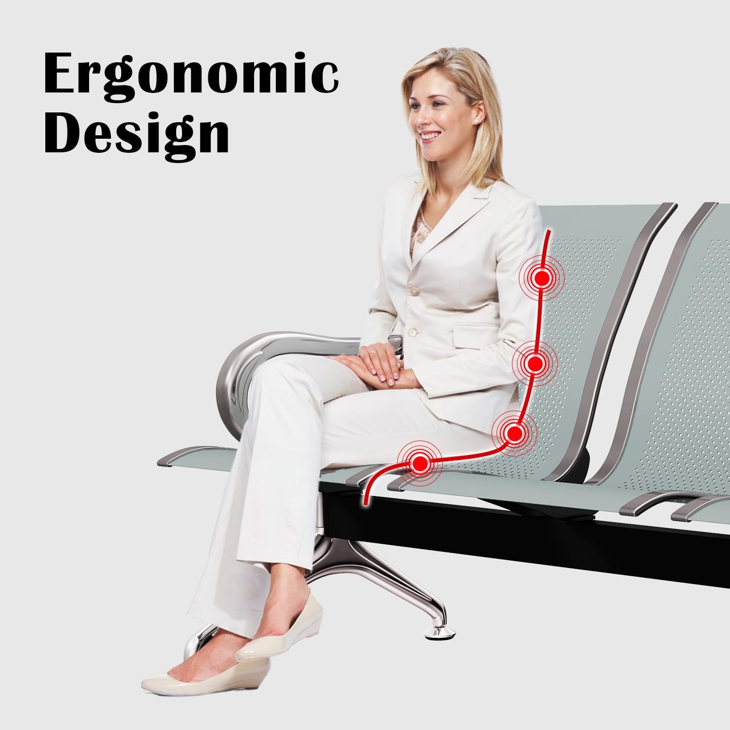 kinbor Waiting Room Chairs - Durable Reception Bench with Armrests, 2-Seat Office Reception Guest Chairs for Office, Hospital, Airport, Clinic, Bank & Lobby, Silver​