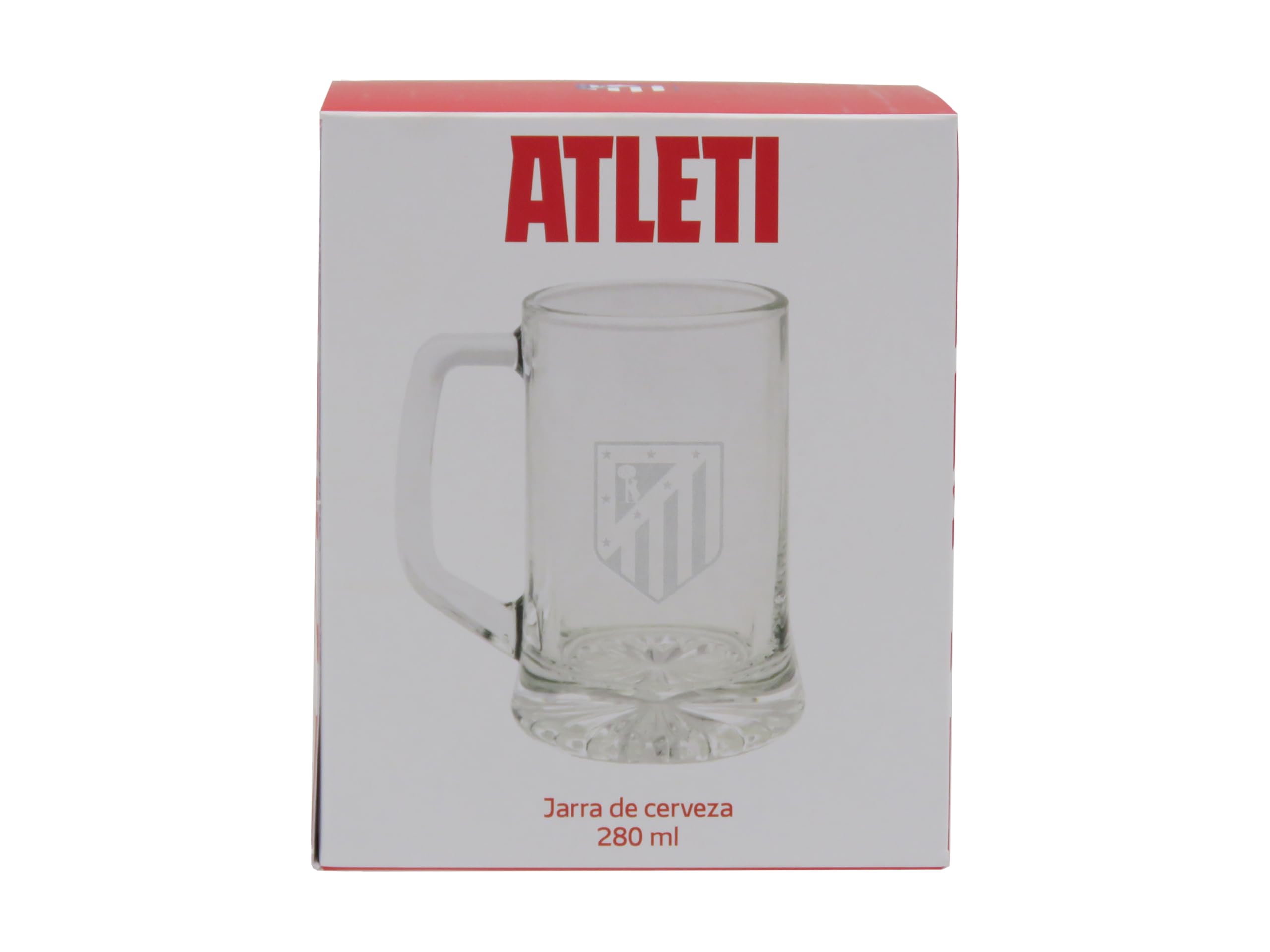 CYPBRANDS Atlético de Madrid, Jarra de Cerveza, Vidrio, Gran Capacidad 280 ml, Asa Cómoda, Apta para Lavavajillas y Microondas, Transparente