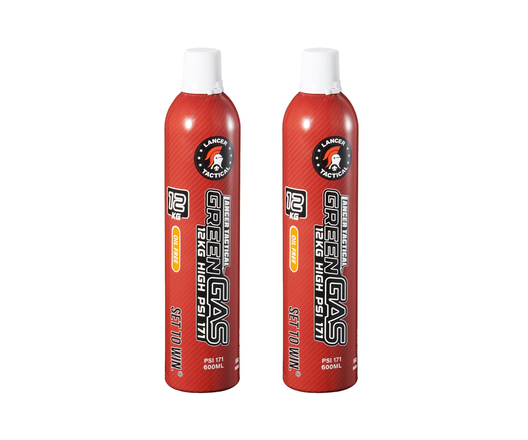 Lancer Tactical 600ml/20oz 12kg Powerful Green Gas High PSI G-1100 for Airsoft Pistol, Airsoft Rifle, Air Gun (Silicone Oil/Oil Free) -Pack of 2