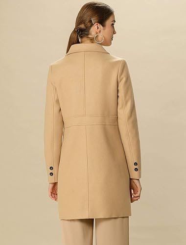 Miniatura 4 de Allegra K Abrigo de invierno para mujer 2025, abrigo de guisante de doble botonadura media larga