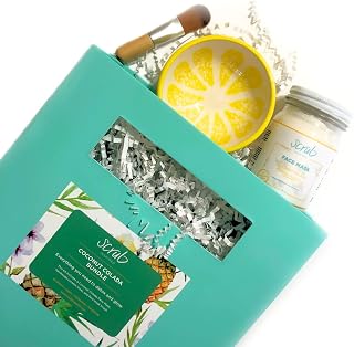 Clay Mask GIFT SET | Face Mask, Brush, and Bowl | Beauty Gift Set | Coconut, Orange, Pineapple | Exfoliating & Toning Kaolin White Clay Face Mask | Handmade | Face Mask for reducing pores, dry skin | Canadian, 100% all-natural, vegan | 118 ml = 24 masks!