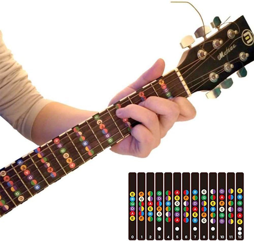 Guitar Trainer | Color Coded Fretboard Fret Map Note Stickers for Beginner / Learning (black)