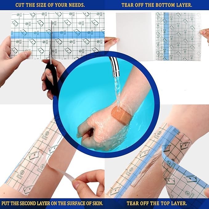 Veemok Transparent Stretch Adhesive Bandage Roll – Waterproof PU Film Dressing Tape for Shower, Tattoos, Wound Healing & Aftercare – Freely Cut Self-Adhesive Clear Bandage for Skin Protection (Pack-1) 4
