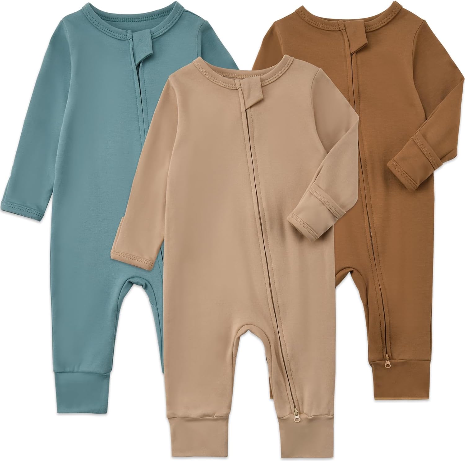 Aablexema 3-Pack Organic Cotton Baby Footless Pajamas with Mitten Cuffs, 2-Way Zipper Infant Romper Outfit
