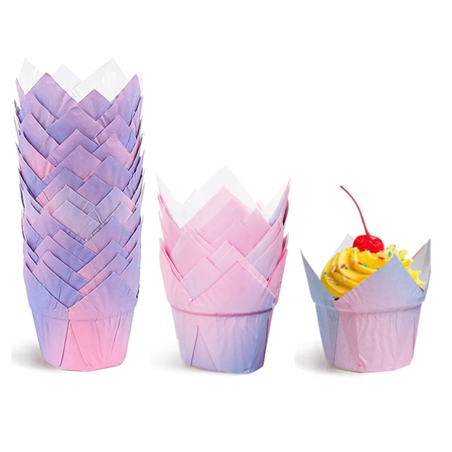 Sinrier 200 Count Tulip Baking Cups Cupcake Muffin Liner for Weddings, Birthdays, Baby Showers, Colourful and Natural（colorful）