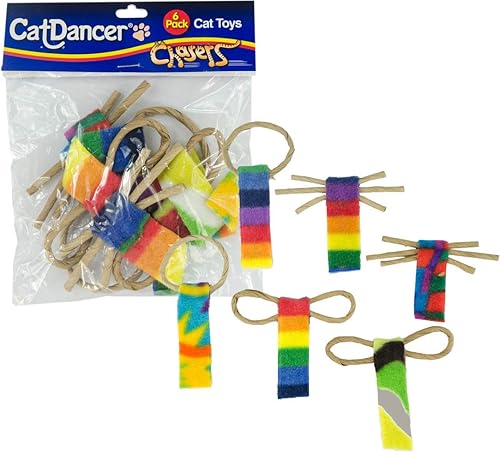 CAT DANCER Productos Cat Chaser con forro polar colorido, juguete interective para ejercicio (paquete de 6), 4 x 1.5 x 1 pulgadas
