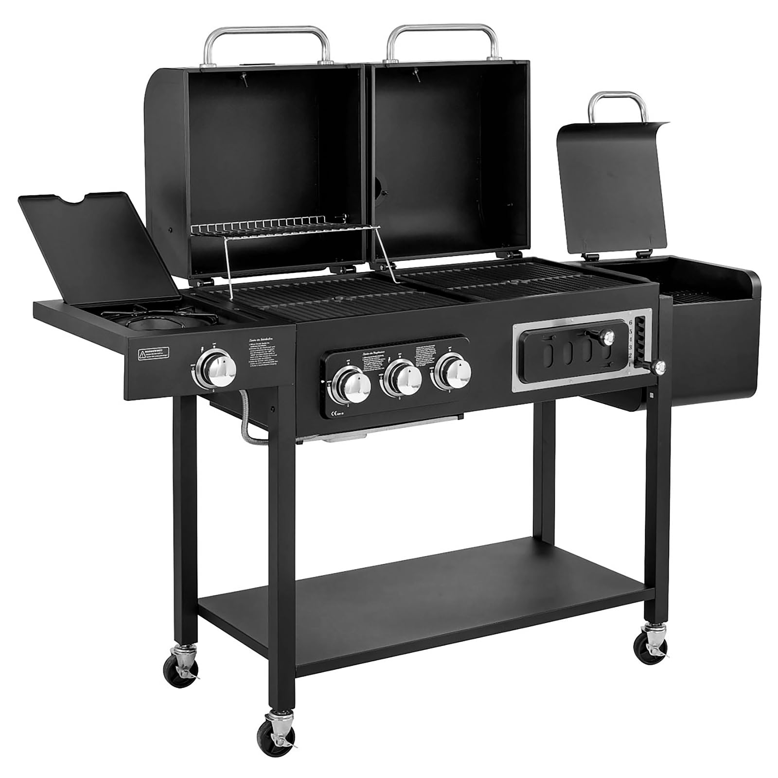 TAINO HERO DUO Gasgrill Holzkohlegrill Smoker Kombigrill Grillwagen 2 in 1 System BBQ Grill Kombistation Gas Kohle schwarz