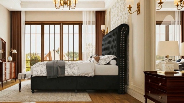 Amazon.com: Jocisland King Bed Frame with Headboard, Velvet Sleigh