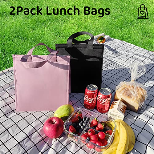 Deegotech Lunch Bag Women, 2Pack Large Insulated Lunch Box, Reusable Cooler Bags For Adult Men, Leakproof Lunch Tote Bags For Work Office Camping Picnic [Pink+Black] #TOP6